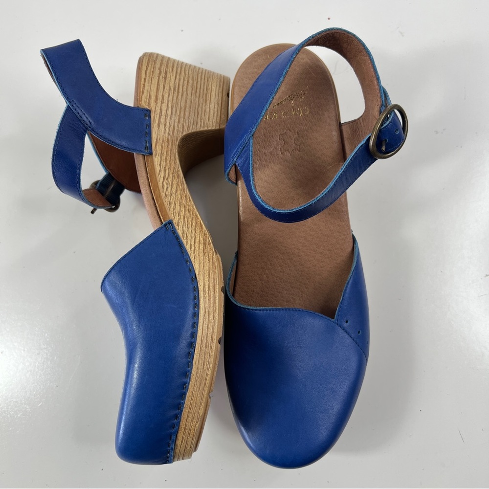 Dansko Blue Leather Clogs Sandals Maisie Cobalt Sz 41 10.5-11 Made in Italy - Picture 8 of 12